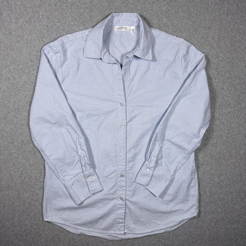 Cloth by Design Womens Blue White Striped Button Down Shirt Long Sleeve Small